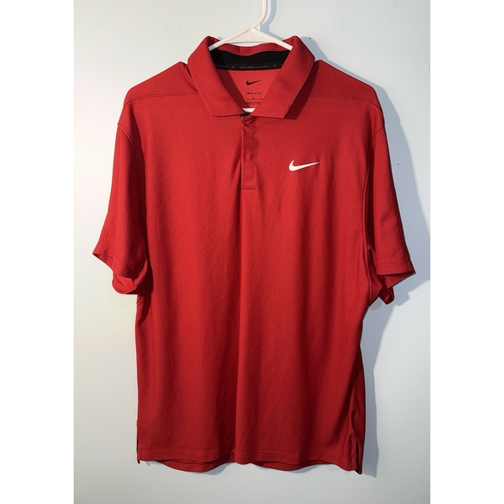 NIKE Men's Tiger Woods Dri-FIT Polo Shirt Golf Performance Red Golfer Size L